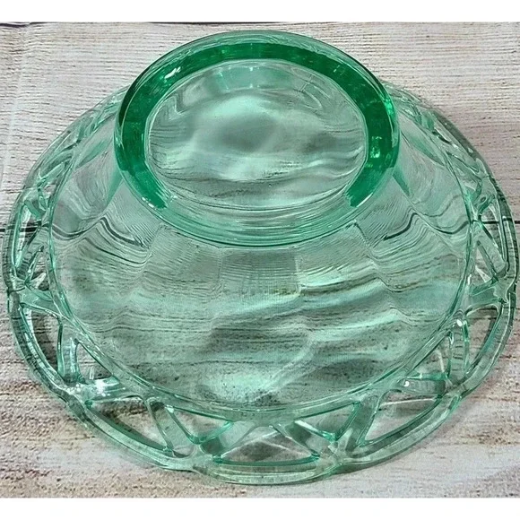 Vintage Imperial Glass Sugar Cane Bowl Ohio Green Laced Edge - Picture 4 of 5